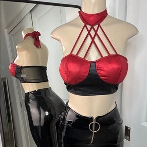 Red and Black Strappy Crop Top